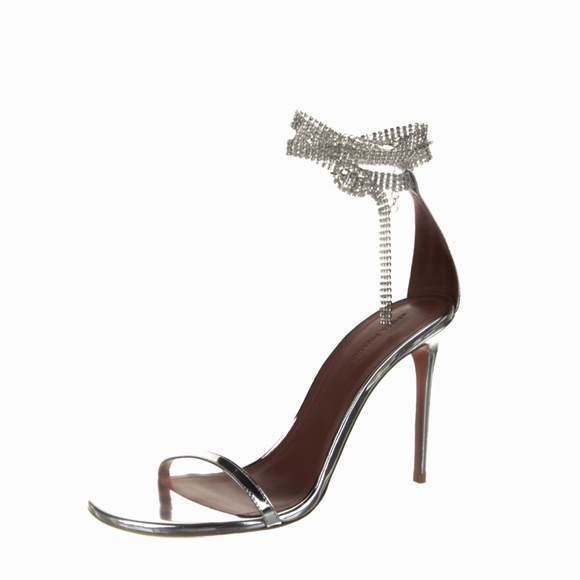 Amina Muaddi Silver Georgia Heeled Sandals / Stiletto Heels US9 - Picture 3 of 13